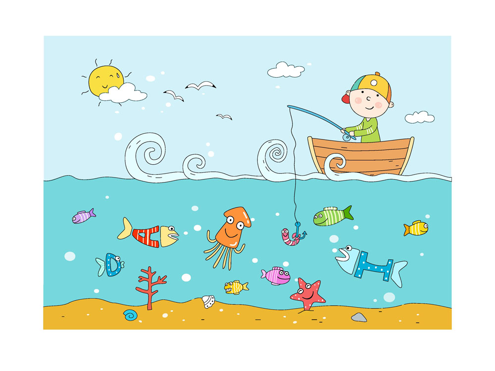 卡通儿童在船里钓鱼素材矢量图片 图片id 儿童幼儿 矢量人物 矢量素材 素材宝scbao Com