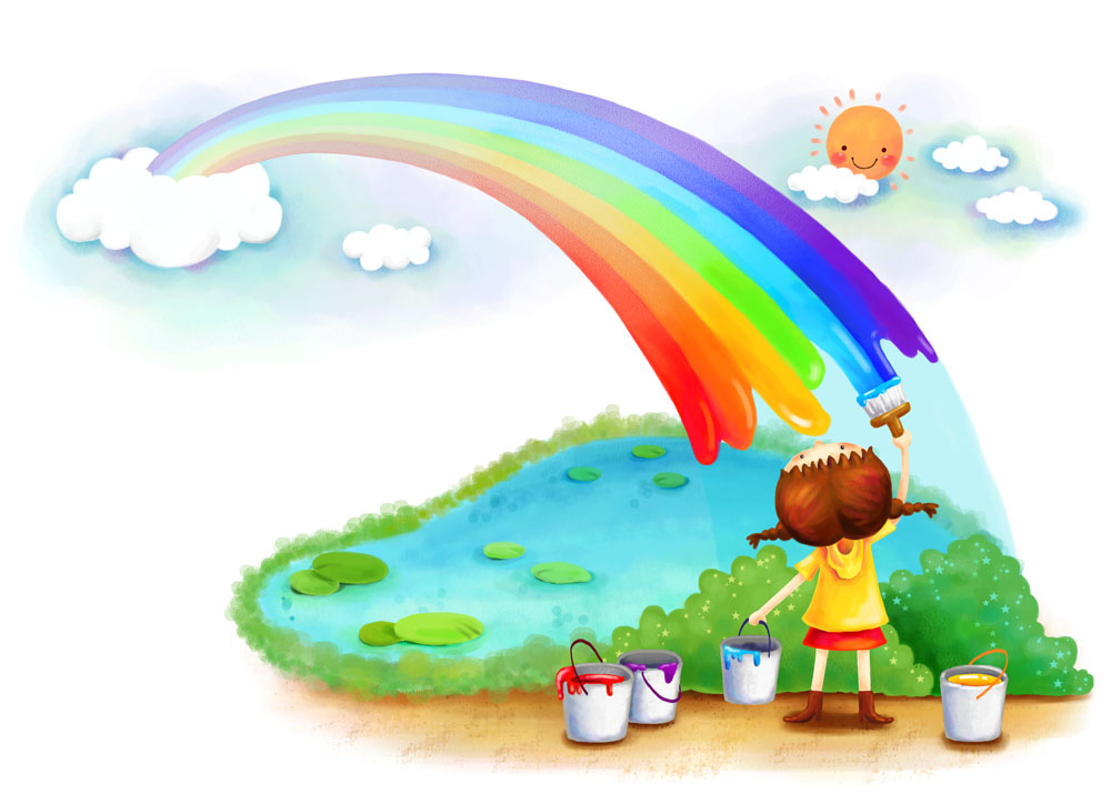 彩虹上的小女孩简笔画图片